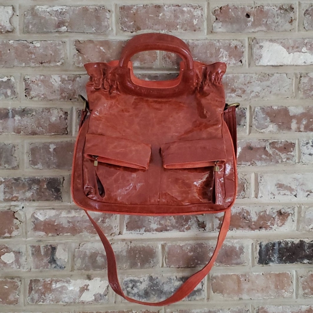 Rachel Zoe Vegan Tote Distressed Burnt Orange EUC
